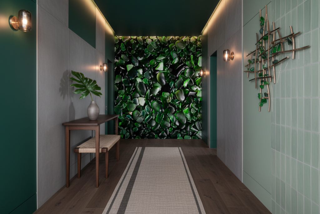 Papier Peint Galets de Verre Verts Effet Océan Naturel - Couloir