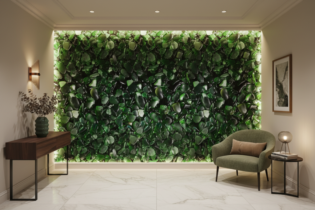 Papier Peint Galets de Verre Verts Effet Océan Naturel - Entrée