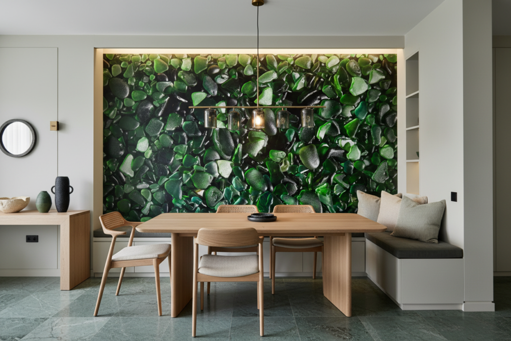 Papier Peint Galets de Verre Verts Effet Océan Naturel - Salle à manger