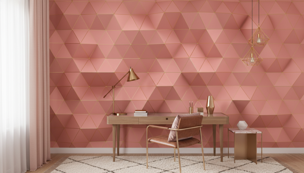 Papier peint géométrique rose gold triangles dorés moderne luxe - Bureau