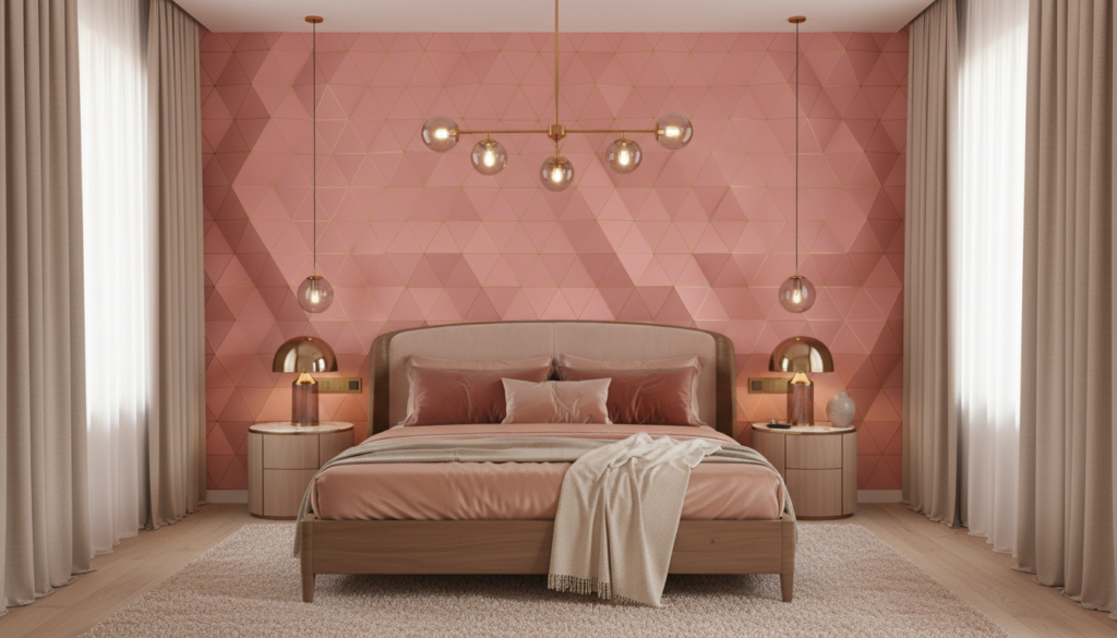 Papier peint géométrique rose gold triangles dorés moderne luxe - Chambre adulte