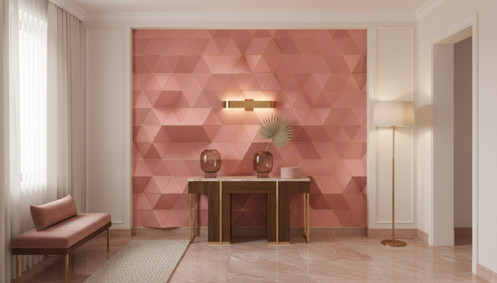 Papier peint géométrique rose gold triangles dorés moderne luxe - Entrée