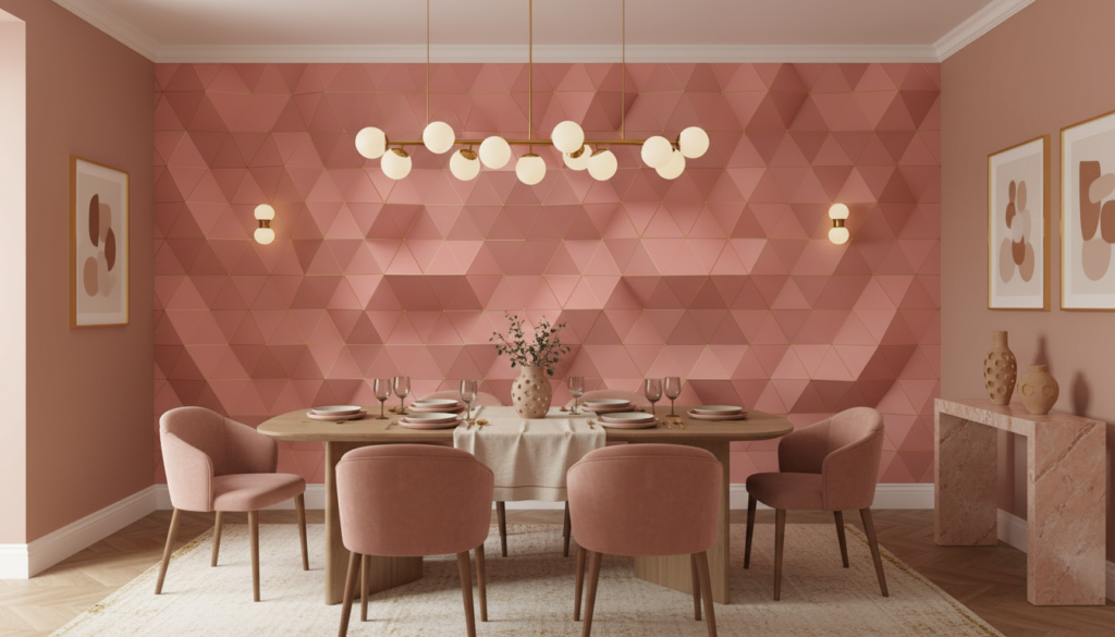 Papier peint géométrique rose gold triangles dorés moderne luxe - Salle à manger