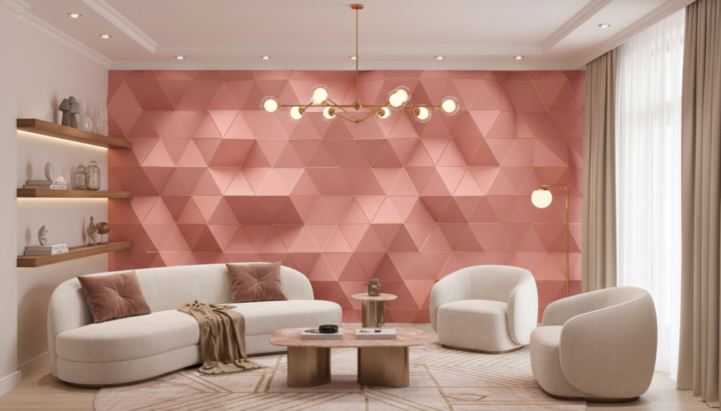 Papier peint géométrique rose gold triangles dorés moderne luxe - Salon / Séjour