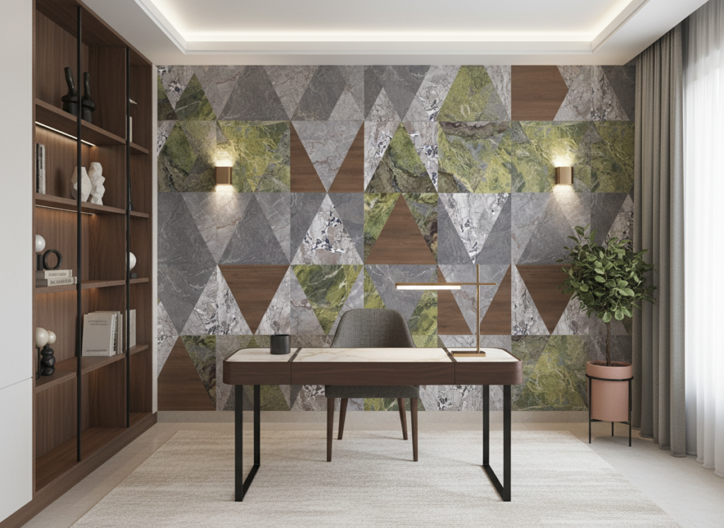 Papier Peint Géométrique Triangles Marbre Pierre Naturelle Bois - Bureau