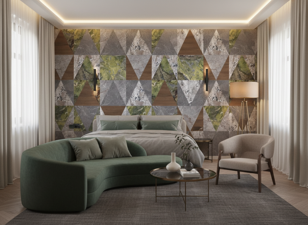 Papier Peint Géométrique Triangles Marbre Pierre Naturelle Bois - Hôtel