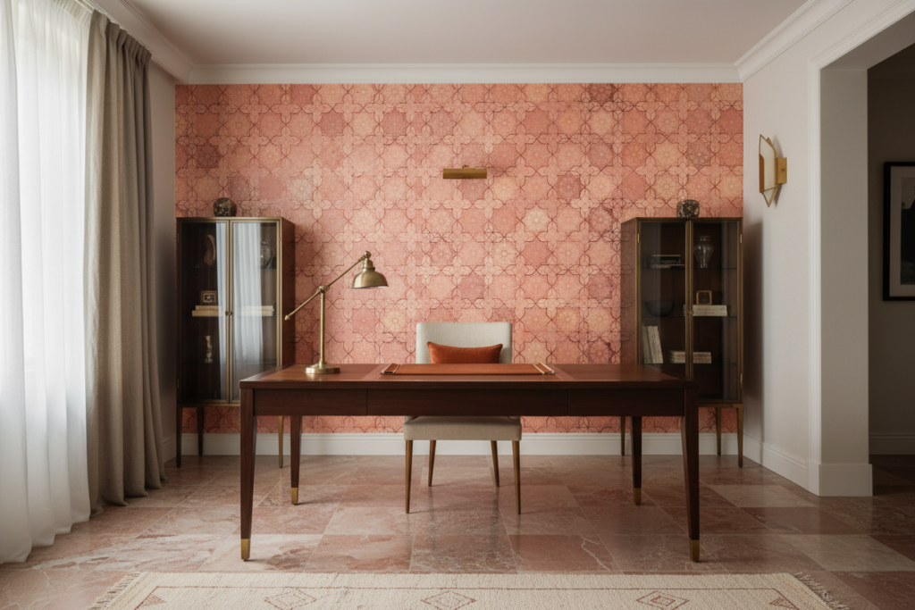 Papier Peint Géométrique Rose Cuivré Motifs Étoiles Art Déco Vintage - Bureau