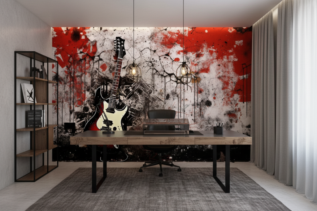 Papier Peint Guitar Rock Grunge Effet Mur Urbain Dégradé - Bureau