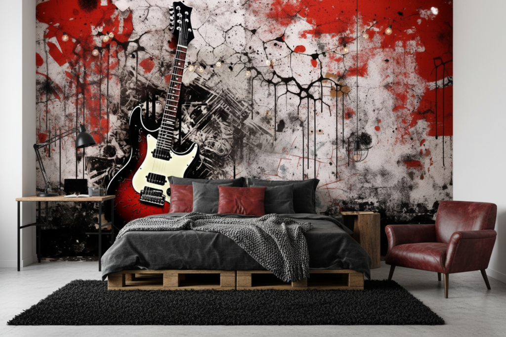 Papier Peint Guitar Rock Grunge Effet Mur Urbain Dégradé - Chambre ado