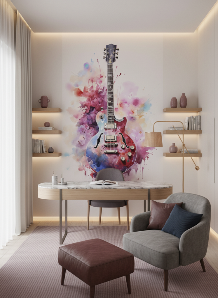 Papier peint guitare électrique explosion aquarelle multicolore artistique moderne - Bureau