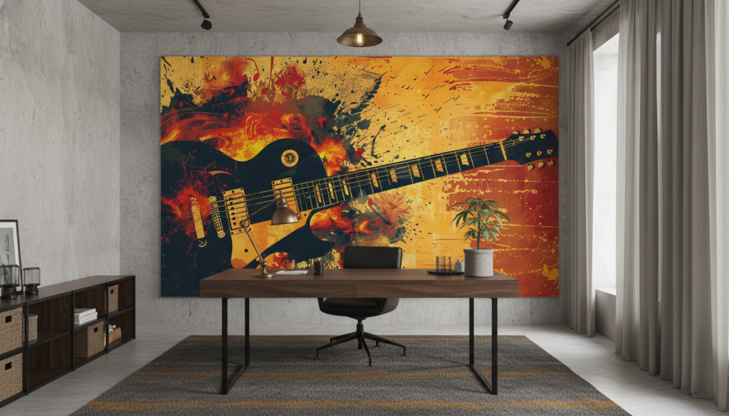 Papier Peint Guitare Électrique Explosion Artistique Style Grunge Rock - Bureau
