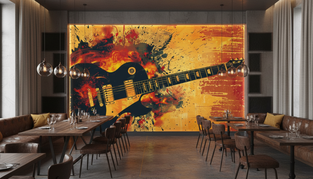 Papier Peint Guitare Électrique Explosion Artistique Style Grunge Rock - Restaurant