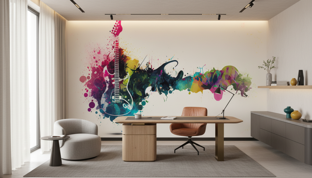 Papier Peint Guitare Électrique Explosion de Couleurs Artistique - Bureau