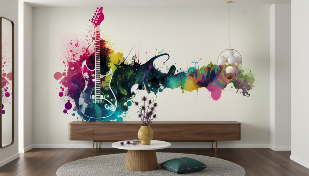 Papier Peint Guitare Électrique Explosion de Couleurs Artistique - Entrée