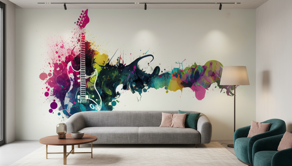 Papier Peint Guitare Électrique Explosion de Couleurs Artistique - Salon / Séjour