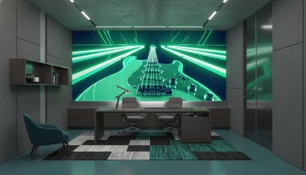 Papier Peint Guitare Électrique Néon Vert Futuriste Laser - Bureau