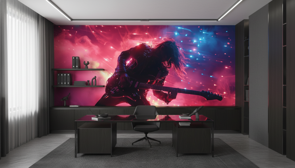 Papier Peint Guitariste Rock Concert Lumières Néon Cyberpunk - Bureau