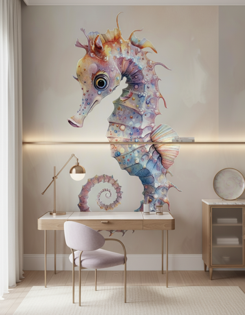 Papier Peint Hippocampe Fantastique aux Couleurs Irisées et Transparentes - Bureau