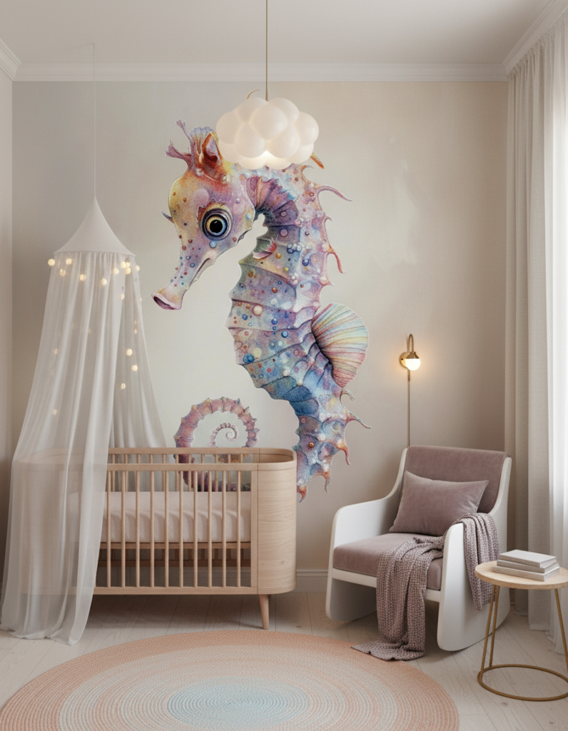 Papier Peint Hippocampe Fantastique aux Couleurs Irisées et Transparentes - Chambre bébé