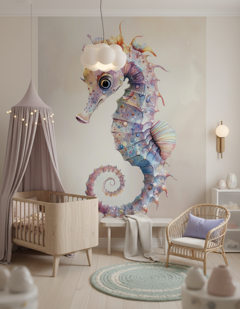 Papier Peint Hippocampe Fantastique aux Couleurs Irisées et Transparentes - Chambre enfant