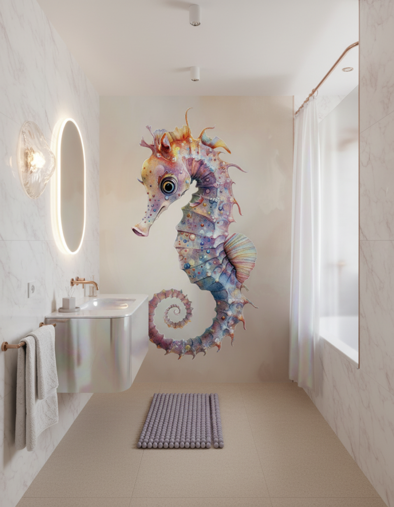 Papier Peint Hippocampe Fantastique aux Couleurs Irisées et Transparentes - Salle de bain