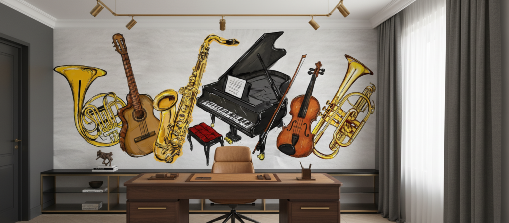 Papier Peint Instruments de Musique Classiques et Modernes Illustration - Bureau