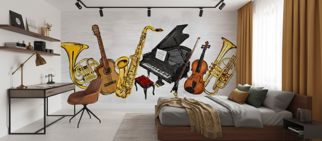 Papier Peint Instruments de Musique Classiques et Modernes Illustration - Chambre ado