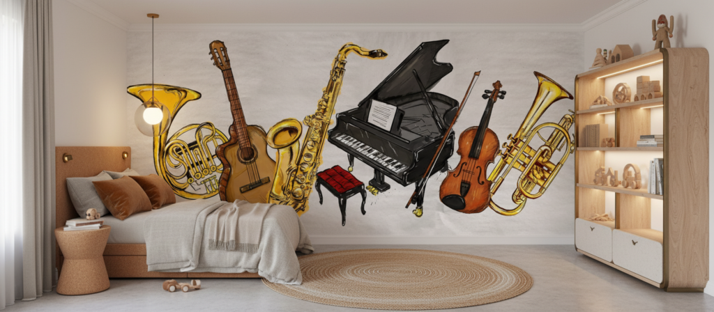 Papier Peint Instruments de Musique Classiques et Modernes Illustration - Chambre enfant
