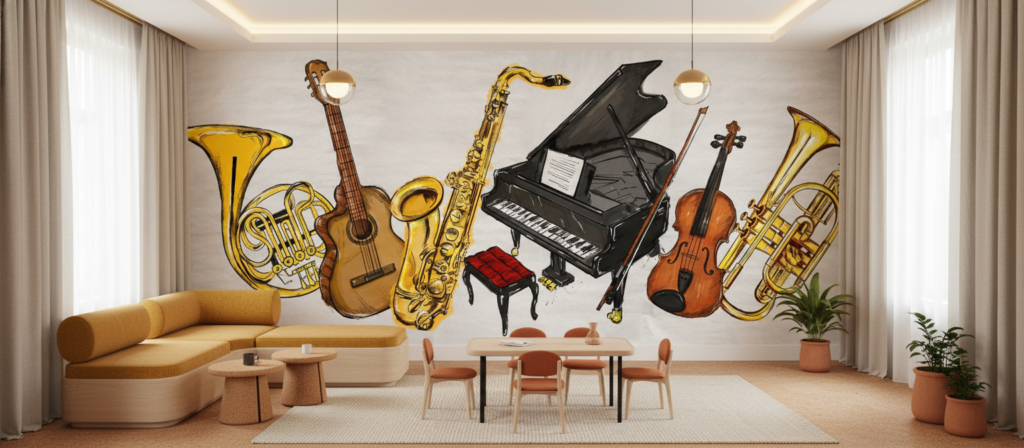 Papier Peint Instruments de Musique Classiques et Modernes Illustration - Espace enfant (pro)