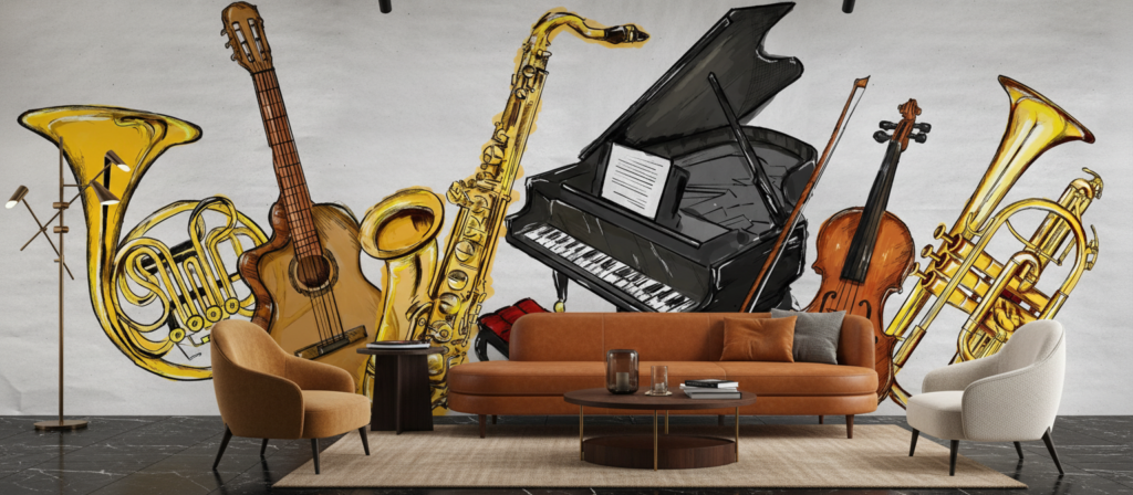 Papier Peint Instruments de Musique Classiques et Modernes Illustration - Salon / Séjour
