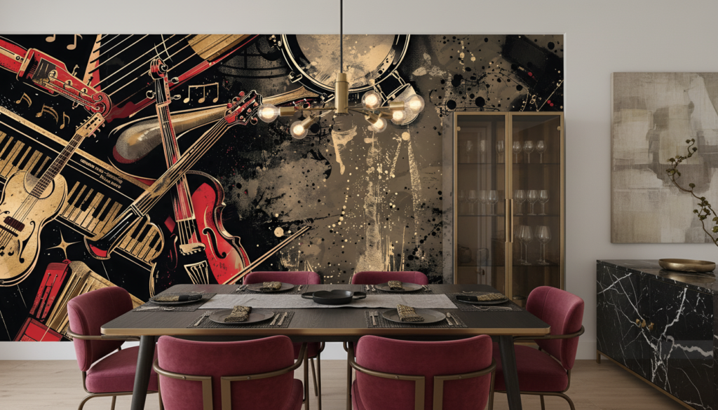 Papier Peint Instruments de Musique Vintage Style Jazz Grunge - Salle à manger