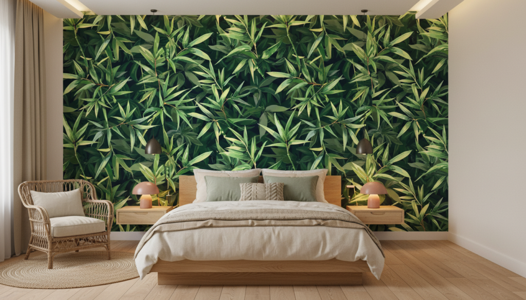 Papier peint jungle tropicale feuillage bambou vert luxuriant naturel - Chambre adulte