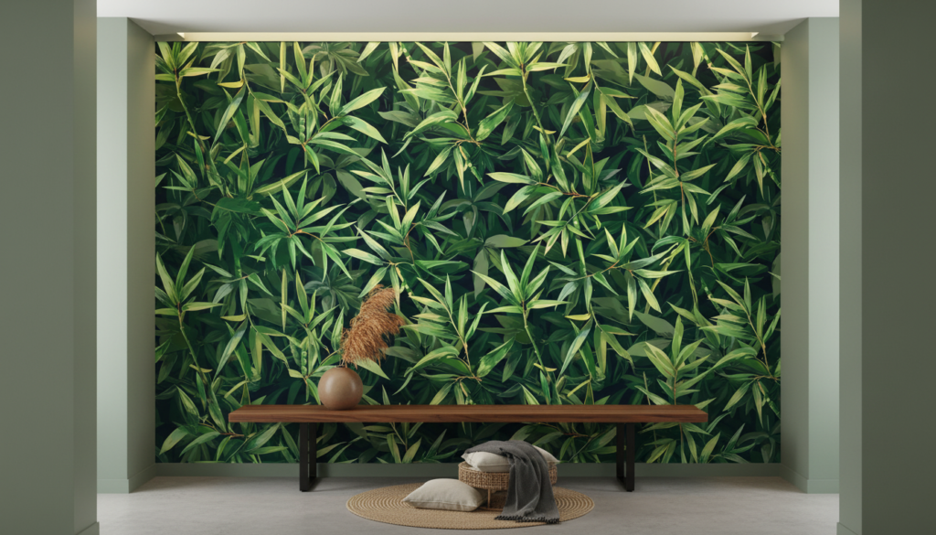 Papier peint jungle tropicale feuillage bambou vert luxuriant naturel - Couloir