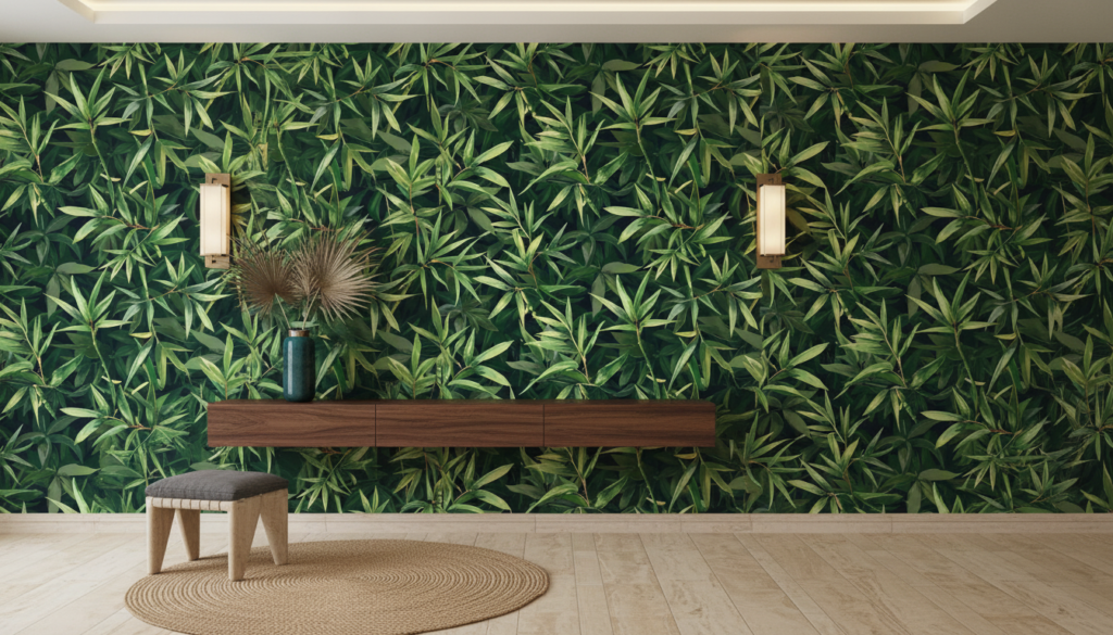 Papier peint jungle tropicale feuillage bambou vert luxuriant naturel - Entrée