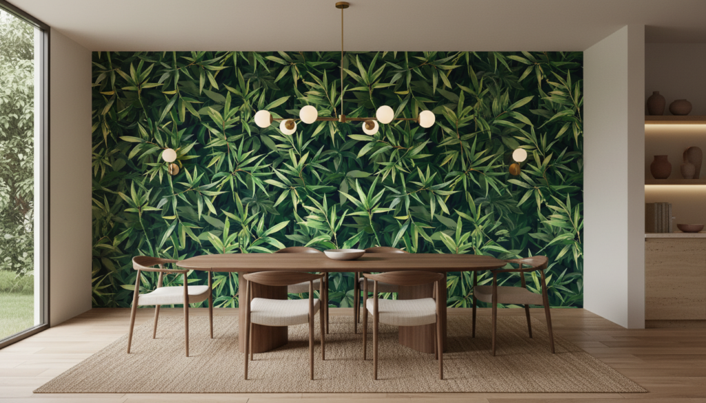 Papier peint jungle tropicale feuillage bambou vert luxuriant naturel - Salle à manger