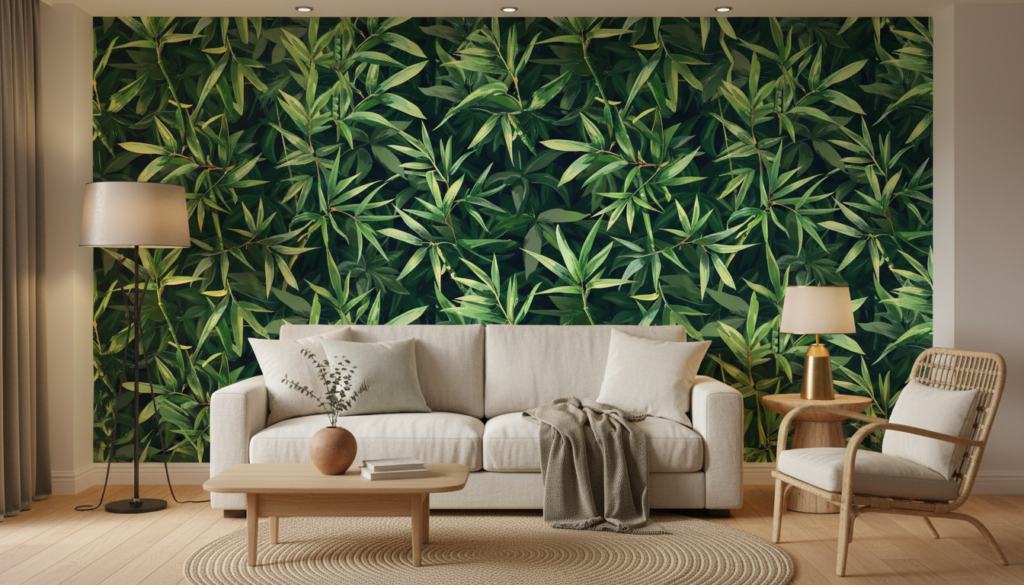 Papier peint jungle tropicale feuillage bambou vert luxuriant naturel - Salon / Séjour
