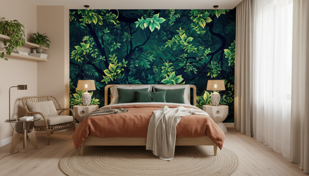 Papier peint jungle tropicale végétation luxuriante verte naturelle - Chambre adulte