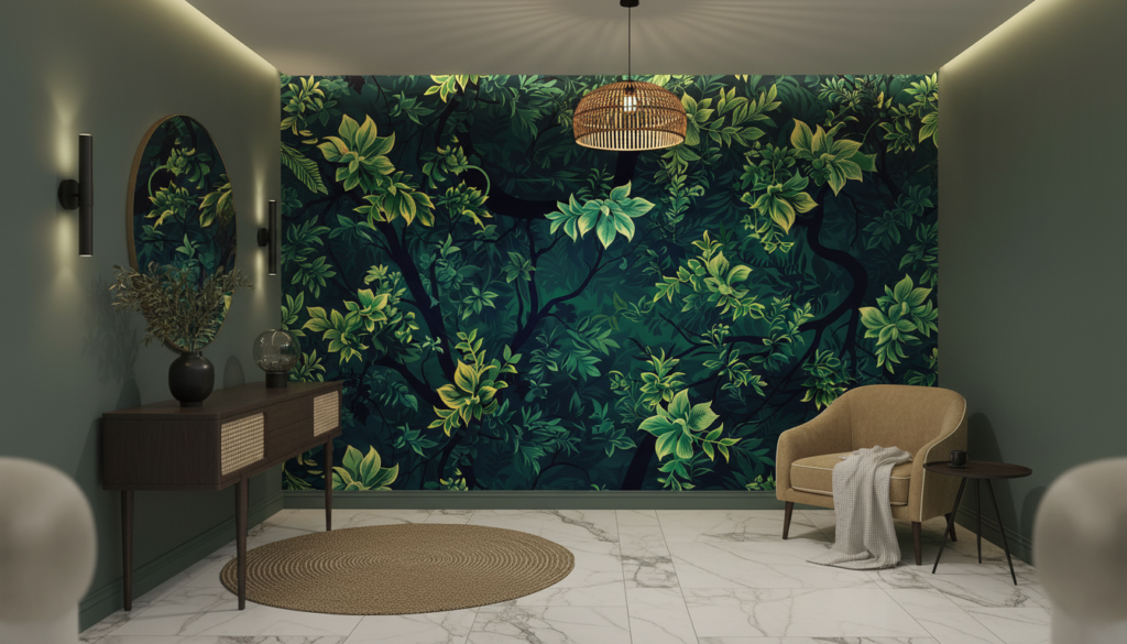 Papier peint jungle tropicale végétation luxuriante verte naturelle - Entrée