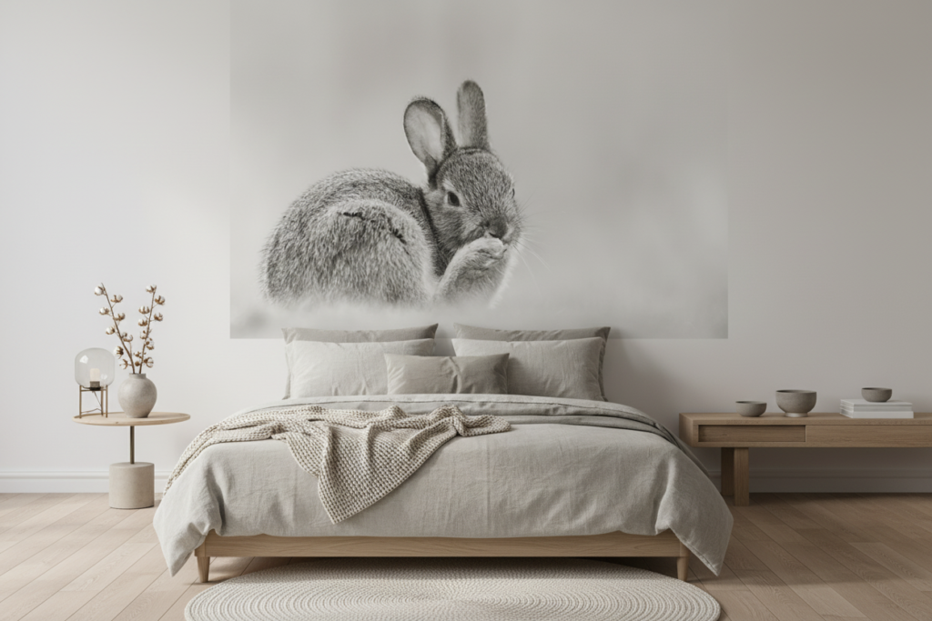 Papier peint lapin gris doux portrait artistique nature minimaliste - Chambre adulte