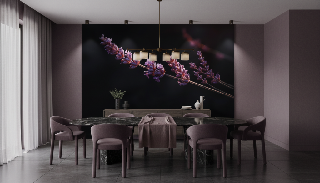 Papier peint lavande violette artistique sur fond noir dramatique - Salle à manger