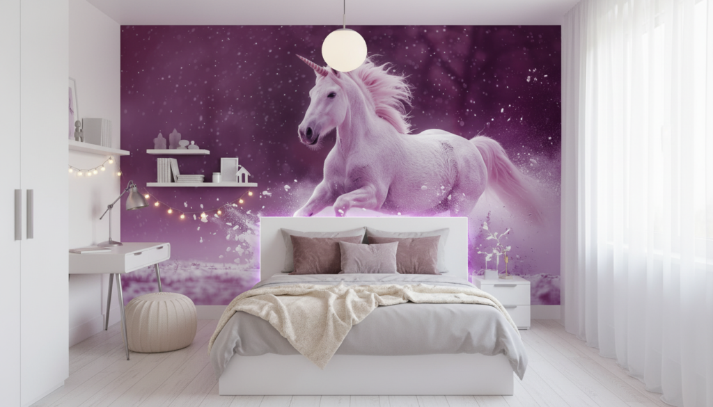 Papier Peint Licorne Magique Galaxie Violette Étoilée Fantastique - Chambre ado