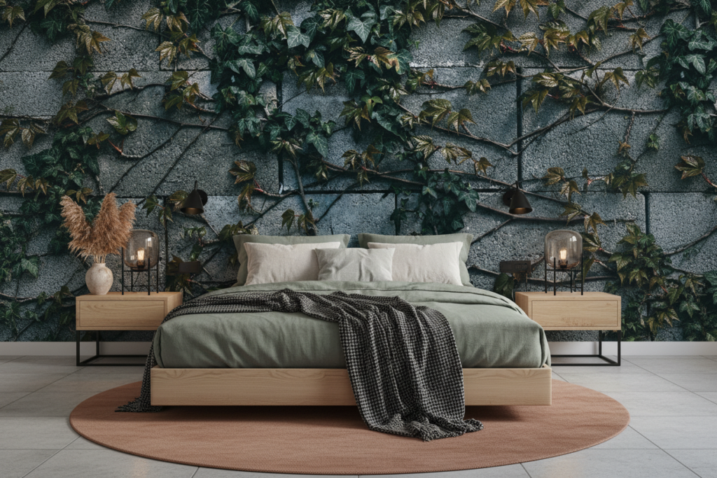 Papier Peint Lierre Grimpant sur Mur de Pierres Naturelles - Chambre adulte