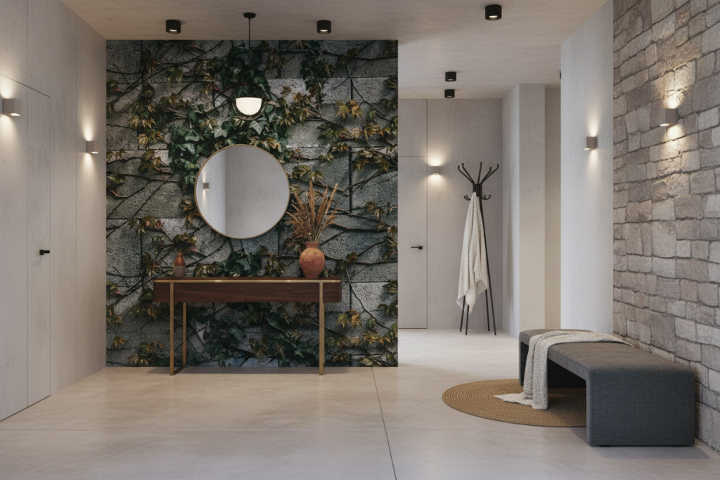 Papier Peint Lierre Grimpant sur Mur de Pierres Naturelles - Entrée