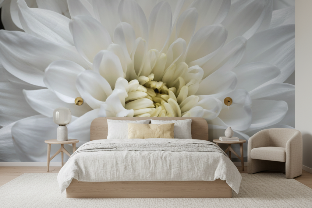 Papier peint macro fleur blanche délicate aux nuances subtiles - Chambre ado