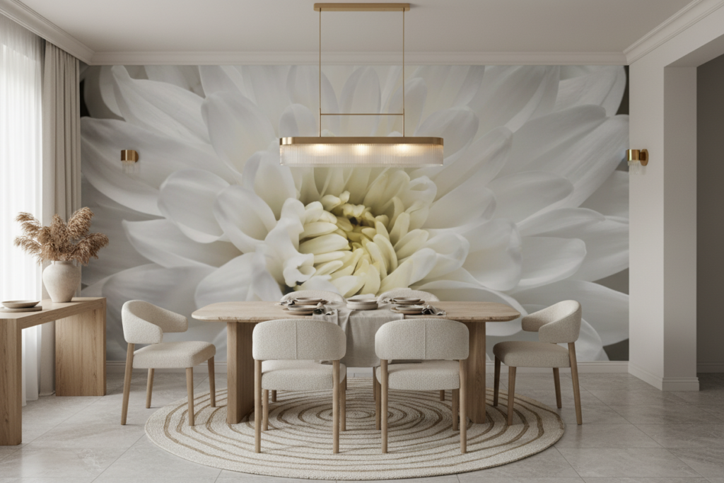 Papier peint macro fleur blanche délicate aux nuances subtiles - Salle à manger
