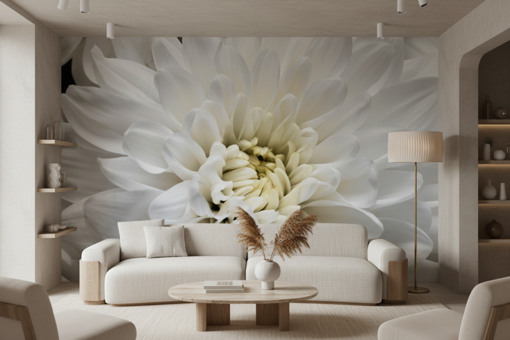 Papier peint macro fleur blanche délicate aux nuances subtiles - Salon / Séjour