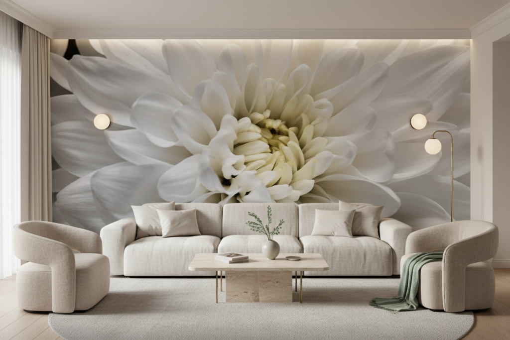 Papier peint macro fleur blanche délicate aux nuances subtiles - Salon / Séjour