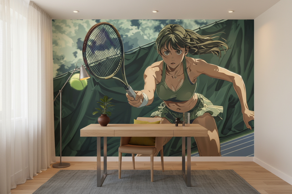 Papier peint manga tennis joueuse sportive anime vert dynamique - Bureau