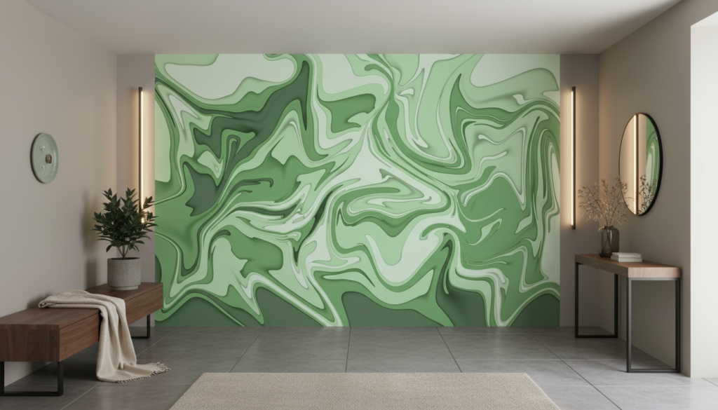 Papier Peint Marbre Liquide Vert Nuances Organiques Fluides - Entrée