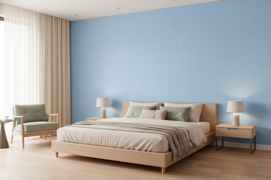 Papier peint moderne bleu ciel aux motifs géométriques subtils - Chambre adulte